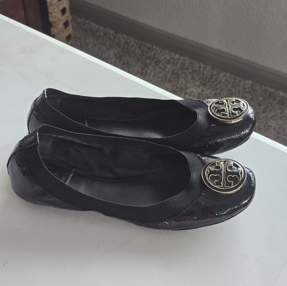 Tory Burch Caroline Ballet Flats 6M Black Women Naplak Elastic Patent Leather - Picture 7 of 14